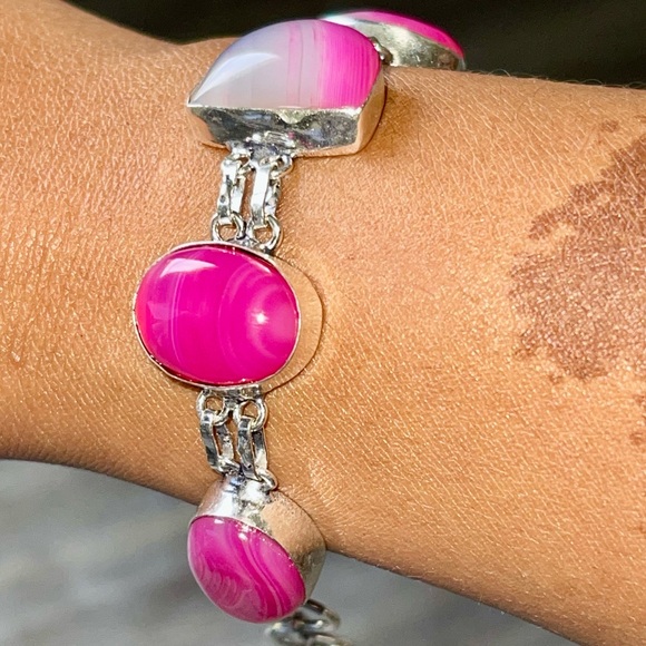 handmade & handcrafted gemstone jewelry Jewelry - Pink Botswana Banded Agate Bracelet 6 1/2” - 7 1/2”